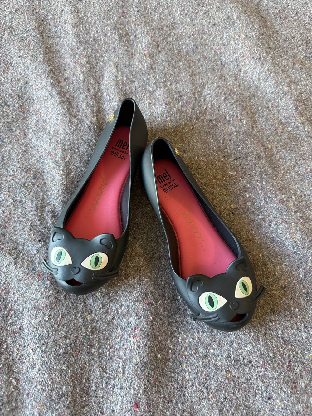 Kids Mini-Melissa Black Cat Ballet Flats with Pink Insole (Size 13)